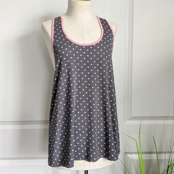 PJ Salvage Tank Lounge Racerbacki Star Print Grey White Pink Scoop Neck L NWT - Picture 1 of 8